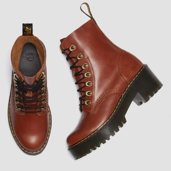 Dr Martens Leona Combat Boots In Saddle Tan Farrier Leather Sz 10 Like New W/Box - Picture 4 of 15